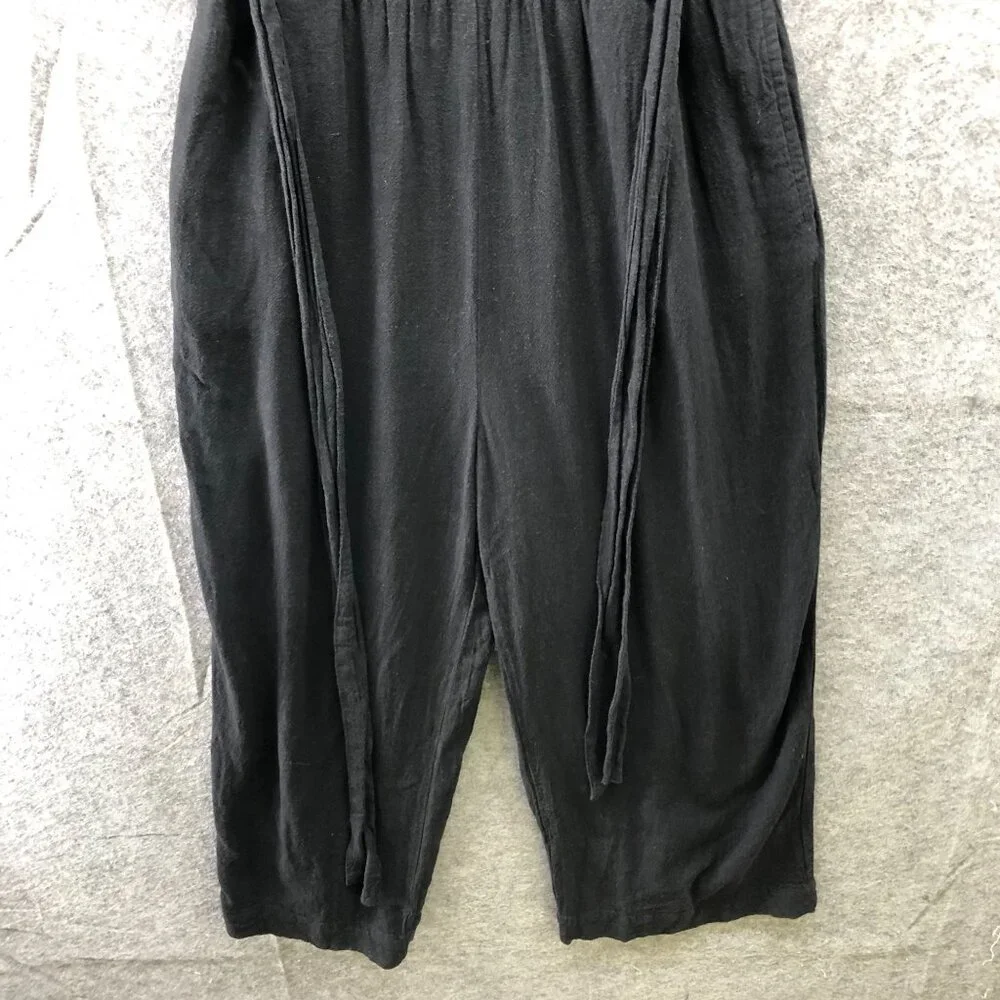H&M Linen Blend Cami Jumpsuit Womens 4 Black‎ Tie Waist Relaxed Wide Leg Crop